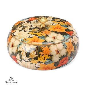 Casserole en céramique ronde à motif floral, revêtement émaillé, couvercle durable inclus - Product Image 1