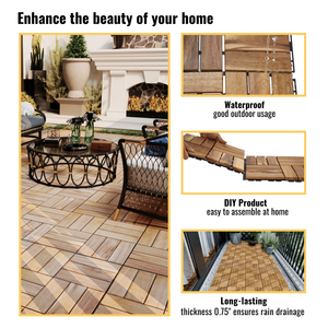 20 Pezzi Piastrelle a Incastro con Motivo a Scacchi 30x30 cm in Legno Duro di Acacia Giallo per Pavimentazione Esterna Balcone Portico - Product Image 4