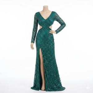Vestido de Sirena de Alta Costura con Lentejuelas y Cuentas Bordadas a Mano |   Vestido Largo con Cuello en V para Mujer, Elegante, para Bodas en la Playa o Resort - Product Image 4
