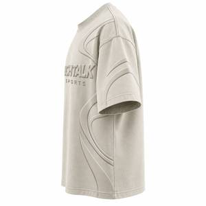 T-shirt Homme Oversize à Manches Courtes avec Logo Gaufré sur le Devant, Col Rond Tricoté Style Vintage, 100% Coton, Personnalisable - Product Image 3