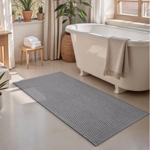 Customised Wholesale <b>Waffle</b> Weave Polyester Bath Mat Tassel Fringe Super Absorbent Quick-Dry NonSlip Modern Bathroom Rug <b>Machine</b> - Product Image 1