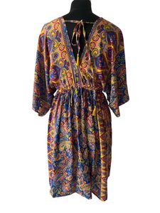 DHMZI Vestido midi con estampado bohemio, cuello en V profundo, manga tres cuartos, corte holgado, cintura elástica, ropa informal de verano - Product Image 5