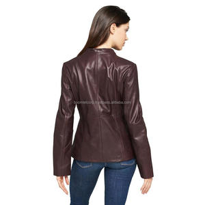 Veste en cuir marron de haute qualité pour femmes, coupe ajustée, fermeture éclair dorée, doublure souple, vêtements d'extérieur de style moto OEM - Product Image 4