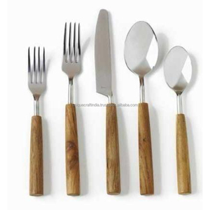 Silver Wooden Handle Cutlery Set Stainless Steel Spoon Fork <b>Knife</b> Tableware Wholesale Custom Fine Dining Home Kitchen Decor - Product Image 4