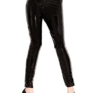 Leggings de Cintura Alta de Piel Sintética Negra para Mujer, Elásticos, Ajustados, Brillantes, para Todas las Temporadas - Product Image 4