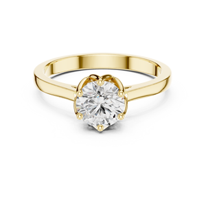 Anillo de Compromiso Solitario de Moissanita con Corte Redondo en Oro Amarillo, Anillo de Promesa de Boda Clásico de Seis Puntas para Mujer, Joyería Personalizada - Product Image 3