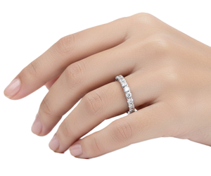 Anillo de Boda de Media Eternidad, Oro Blanco Sólido de 14K/18K, Anillo de Compromiso con Corte Redondo, Anillo Apilable Único con 7 Piedras - Product Image 6