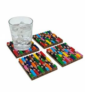 Sous-verres en bois absorbants style vintage, motif crayons de couleur, pour café, thé, mariages, salle à manger et cuisine - Product Image 4