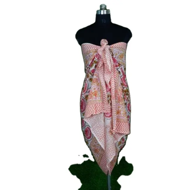 Tùy chỉnh thiết kế tay khối in ấn Sheer bông Voile Cover-up pareo sarong bọc cho bãi biển