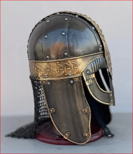 Casco Vikingo Gjermundbu, Casco de Armadura Anglo-Saxónica con Malla de Hierro y Soporte - Product Image 3
