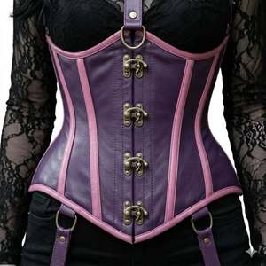 Corset en cuir pour femme avec harnais et jarretelles, fermeture à agrafes, gaine sculptante à maintien ferme, style adulte - Product Image 2