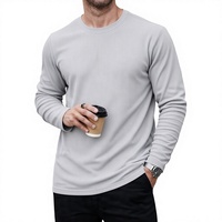 Men's Light Gray Long Sleeve O-Neck Knitted Cotton T-Shirt Sporty Digital Printing Casual Breathable Eco-Friendly