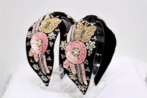 Accessoires de cheveux pour femmes, faits à la main, entièrement perlés, brodés de fleurs, écologiques, légers, bandeaux ajustables - Product Image 2