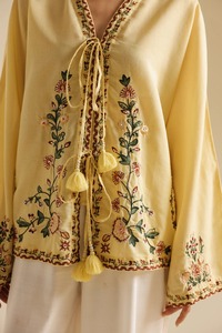 Yellow Embroidered Cotton Kurta for Women Traditional Indian Pakistani Party Wear Loose Fit <b>Floor</b>-Length All Seasons - Product Image 5
