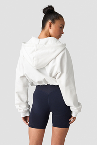 เสื้อฮู้ดซิปผู้หญิงสีขาวธรรมดา ผ้าฝ้าย 100% เป็นมิตรกับสิ่งแวดล้อม พิมพ์โลโก้ตามสั่ง ระบายอากาศได้ดี ป้องกันรอยยับ เหมาะสำหรับออกกำลังกาย - Product Image 3
