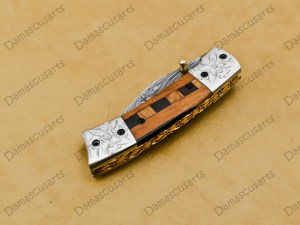 Couteau de poche pliant en acier Damas fait main, lame tranchante comme un rasoir, pour le camping, la chasse, la survie tactique, EDC - Product Image 6