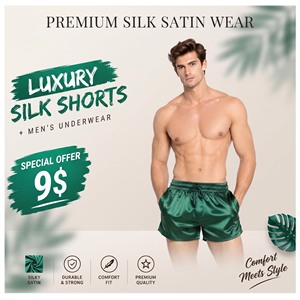 <b>Men</b> Sleepwear Underwear <b>Silk</b> Satin Boxers Shorts Nightwear <b>Pajamas</b> Shorts Lightweight Nylon Shorts <b>Men</b> Silky Sleep Shorts - Product Image 1
