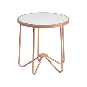 Tavolino da Caffè Rotondo con Piano in Vetro Smerigliato Bianco e Finitura Oro Rosa - Product Image 4