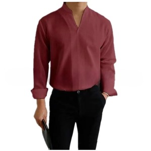 Camisa de Vestir Casual para Hombre, Manga Larga, Algodón y Lino, Transpirable, Cuello Mao, Color Sólido, Oferta de Otoño - Product Image 2
