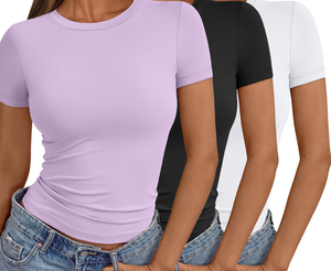 T-shirt en coton respirant pour femmes, décontracté, doux, à manches courtes, uni, été, personnalisable avec logo, tendance - Product Image 1