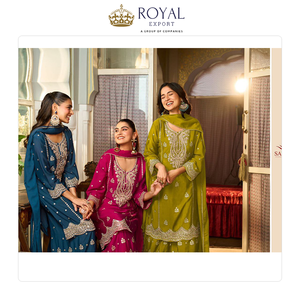 ชุดส่าหรีปากีสถานผ้าไหมชีนอนแท้ปักลายกระจก งานออกแบบแฟชั่นใหม่ทันสมัย เหมาะสำหรับงานเทศกาล - Product Image 3