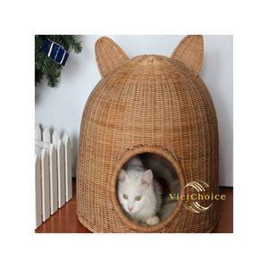 VietChoice Round Bamboo Pet <b>House</b> For Cats Breathable Indoor Nest Simple Style Solid Color No Assembly - Product Image 4