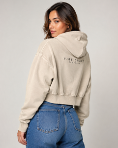 Sweat-shirt court à capuche pour femme Vibe Craft, bleu, en coton, décontracté, avec logo imprimé sur le devant, manches longues, doublure tricotée, respirant, automne - Product Image 2