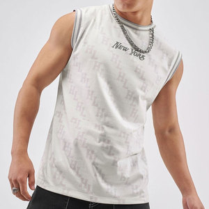 เสื้อกล้ามเจอร์ซีย์สีขาวคอกลมแบบไม่มีแขนลายตัวอักษรพิมพ์ลาย New York ทรงปกติ สวมใส่สบายๆ - Product Image 4
