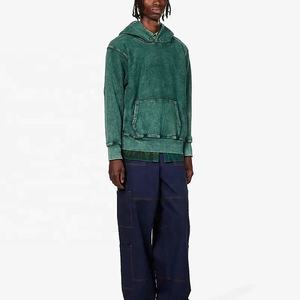 Sweat-shirt à capuche oversize pour homme, vert uni, en molleton de coton teint, anti-plis numérique, style streetwear décontracté, avec poches - Product Image 3