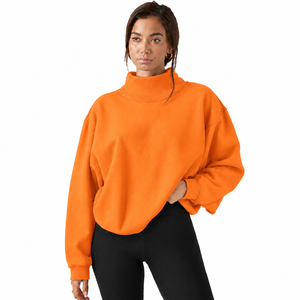 เสื้อสเวตเชิ้ตโอเวอร์ไซส์คอเต่าสำหรับผู้หญิง ขายดีที่สุด สีพื้นแบบกำหนดเอง ใส่ได้ทุกฤดู - Product Image 1