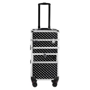 Cassetto Piatto Sinistro 2-in-1 con Ruote Universali Staccabili, Guide Frontali in Alluminio con Motivo a Diamante, Borsa e Valigetta Cosmetica Nera - Product Image 4