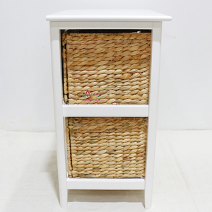 Meuble de rangement pliable moderne en jacinthe d'eau blanche avec 2 paniers en rotin pour salon d'appartement - Product Image 2