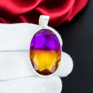 Colgante de Turmalina Bicolor, Plata de Ley 925, Collar con Piedra Preciosa Morada y Amarilla, Joyería Hecha a Mano, Regalo, Venta al por Mayor - Product Image 3