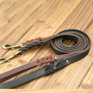Genuine Leather Braided <b>Dog</b> <b>Leash</b> Heavy Duty Pet Training Walking Lead Strong Bronze Hook Durable Rope - Product Image 5