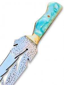 Artisanat Métallique Artisanal à Motif Plume, avec Poignée en Résine Turquoise et Perle, pour Décoration de Bureau - Product Image 5
