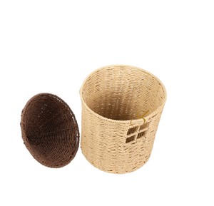 Cute House Shaped Seagrass Storage <b>Basket</b> <b>with</b> Brown Roof <b>Lid</b> Handwoven Wicker Toy Organizer Bin for Kids Room Nursery - Product Image 4