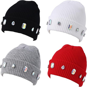 Gorro de Punto Negro OEM con Cristales, Gorro Cálido de Invierno para Hombre y Mujer, Suave y Elástico, con Logotipo Personalizado, Estilo Urbano - Product Image 1