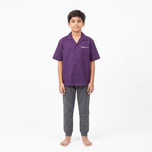 Chemise unisexe tendance pour enfants à col campagnard boutonnée à manches courtes, couleur unie, 100 % coton respirant, coupe décontractée, haut de loisirs - Product Image 1