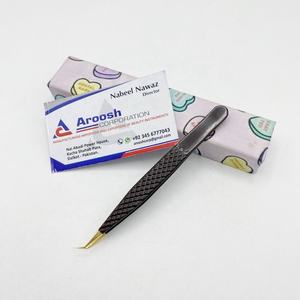 Aroosh Corp Gold Tip Profesional de alta calidad Pinzas de pestañas de acero inoxidable de 45 grados Sostenible-Brown Diamond Grip Pointed - Product Image 4