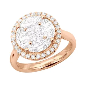 Bague Halo Cluster en Or 18K 750 Certifiée IGI avec Diamant de Laboratoire de 0,216 ct pour Femme, Bague de Fiançailles, de Mariage et de Soirée de Luxe - Product Image 1