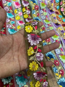Embroidered Floral Lace <b>Fabric</b> Sheer Net <b>Trim</b> with Metallic Thread for Bridal Wear and Fashion Accessories - Product Image 2