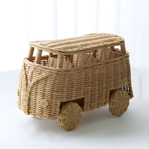 Decorative bus toy handmade rattan buses kindergarten toys supply natural children play car - Product Image 4