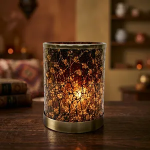 Cylinder votive Glass <b>Candle</b> With Cracked <b>Gold</b> Finish Heat Resistant Home Decoration - Product Image 2