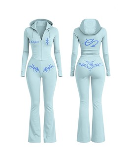 2026 TAHAD Custom Rhinestone Logo Jacket Shirt <b>Leggings</b> and Flare Pants Zip Jacket Tracksuit Women Two Piece Outfits Set - Product Image 2
