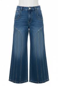 Pantalon en jean taille haute coupe ample pour homme, grande taille, décontracté, avec braguette boutonnée, bleu uni, en coton délavé, style jean - Product Image 3