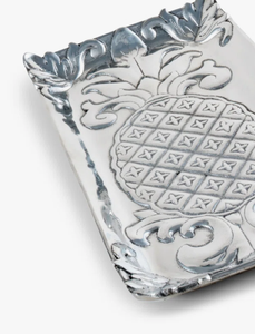 Plateau décoratif personnalisé en aluminium, forme rectangulaire, finition argentée, texture gaufrée à motif floral, organiseur - Product Image 2