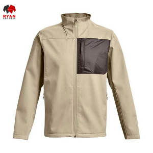 เสื้อแจ็คเก็ตซอฟต์เชลล์ผู้ชายแบบขายส่ง กันลม กันน้ำ ระบายอากาศได้ดี ดีไซน์เรียบง่าย พร้อมโลโก้และกระเป๋าแบบกำหนดเองได้ - Product Image 6