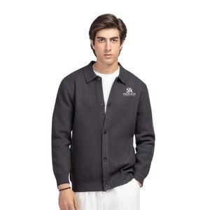 Cárdigan de punto gris carbón para hombre, con botones frontales, cuello tipo camisa, manga larga, estilo casual elegante, fabricante personalizado - Product Image 1