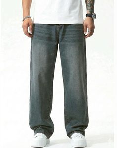 Jean en denim décontracté pour homme en coton, coupe ample, jambe large, taille mi-haute, délavé, couleur unie, élégant et abordable - Product Image 5
