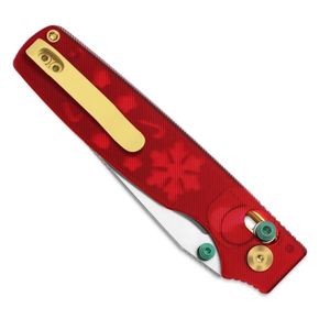 Navajas Plegables Decorativas con Gráficos de Campana Navideña, Copo de Nieve y Bastón de Caramelo, Mango Rojo y Hoja con Acabado Satinado Afilado - Product Image 5
